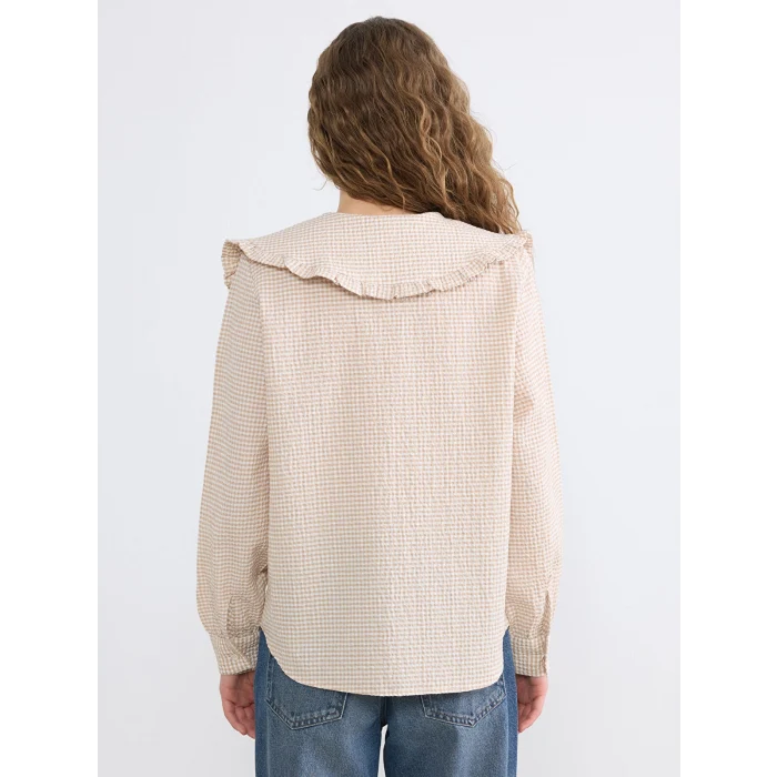 LCW Modest Bej Bebe Yaka Ekose Fırfırlı Bluz