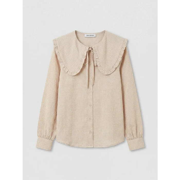LCW Modest Bej Bebe Yaka Ekose Fırfırlı Bluz