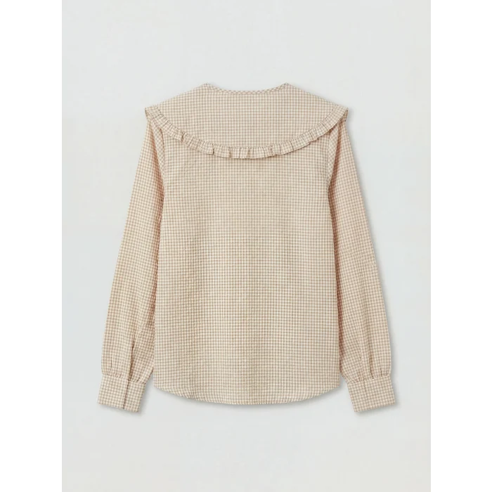 LCW Modest Bej Bebe Yaka Ekose Fırfırlı Bluz
