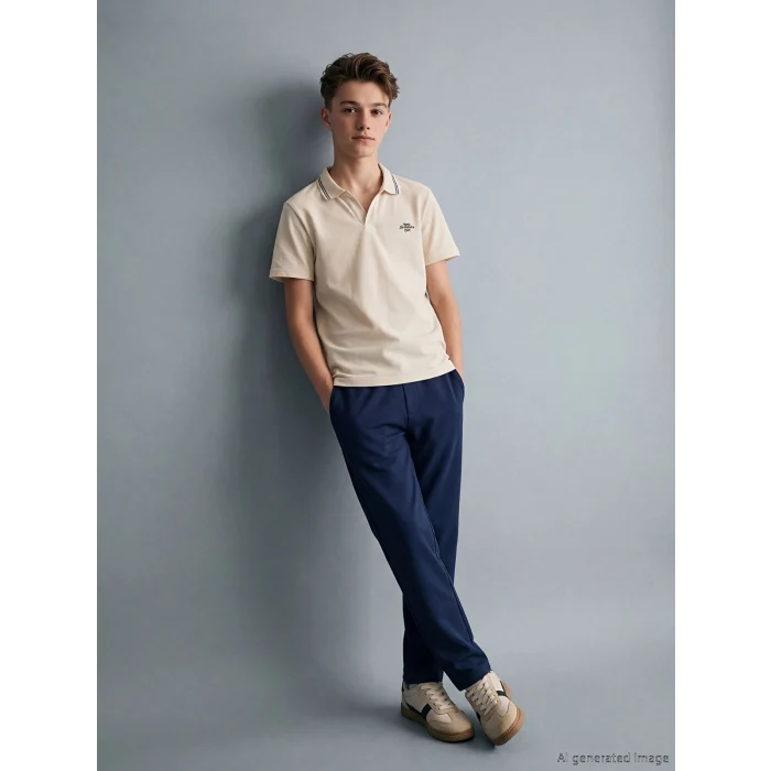 LCW Kids Bej Nakışlı Polo Yaka Erkek Çocuk Takım