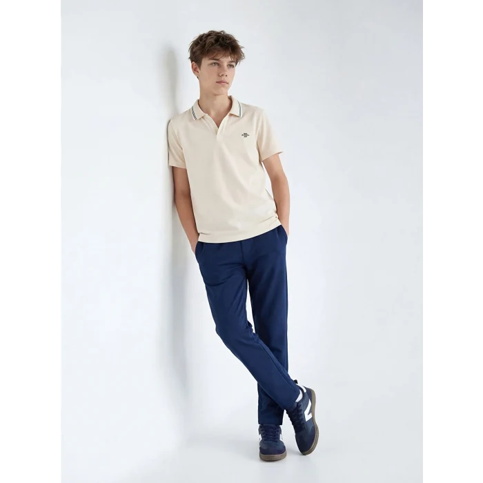 LCW Kids Bej Nakışlı Polo Yaka Erkek Çocuk Takım