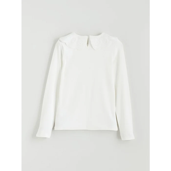 LCW Kids Ekru Bebe Yaka Fisto Detaylı Kız Çocuk Tişört