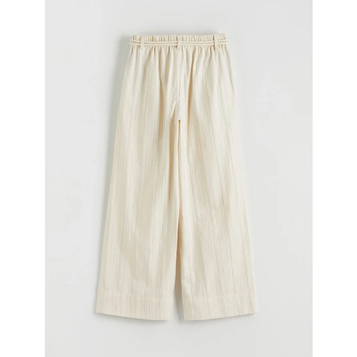 LCW Kids Ekru Beli Lastikli Çizgili Kız Çocuk Pantolon