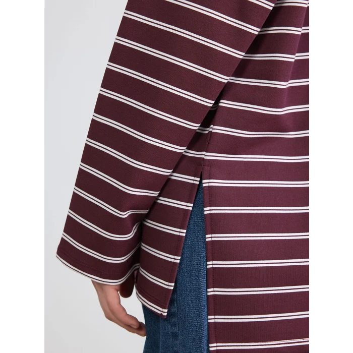 LCW Modest Mürdüm Polo Yaka Çizgili Kadın Sweatshirt Tunik