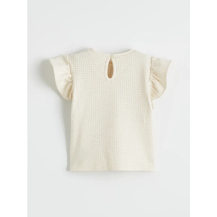 LCW baby Bej Çiçek Aplikeli Fırfırlı Kız Bebek Bluz ve Tayt