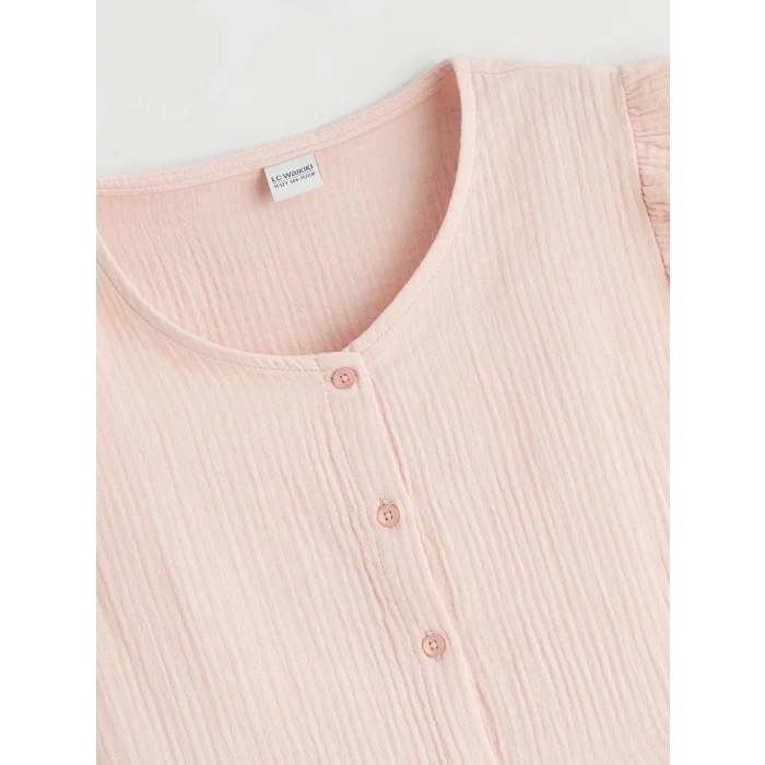 LCW Kids Pembe V Yaka Fırfır Detaylı Müslin Kız Çocuk Gömlek