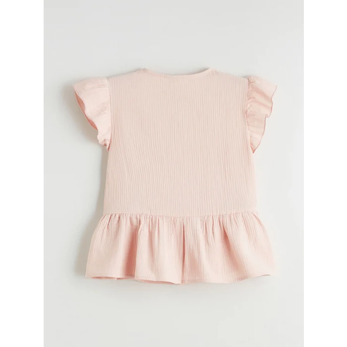 LCW Kids Pembe V Yaka Fırfır Detaylı Müslin Kız Çocuk Gömlek