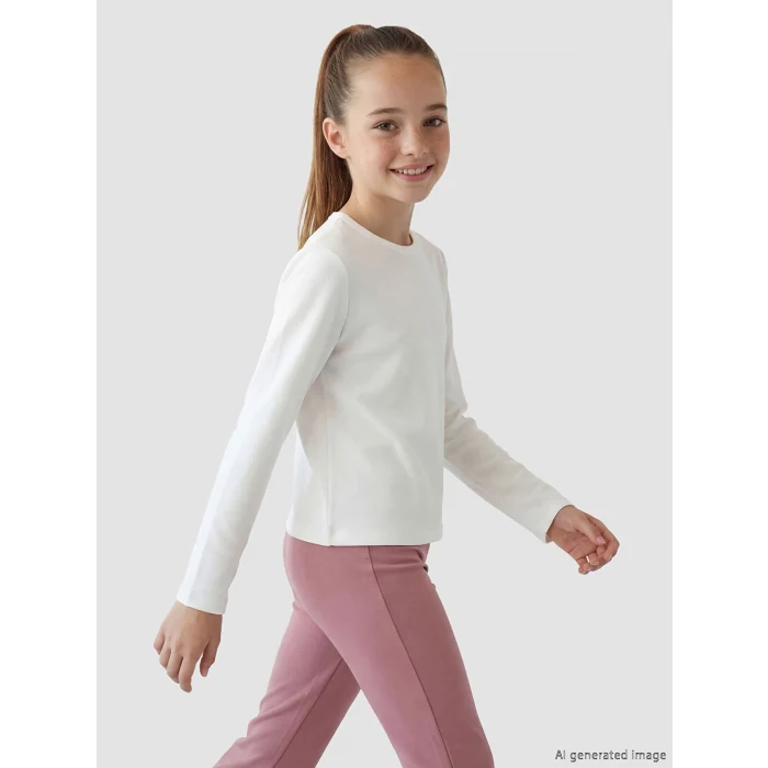 LCW Kids Ekru Bisiklet Yaka Kız Çocuk Basic Tişört