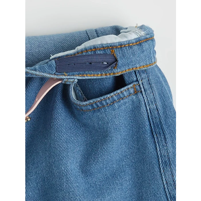 LCW Kids Mavi Balloon Fit Çiçek Nakışlı Kız Çocuk Jean Pantolon