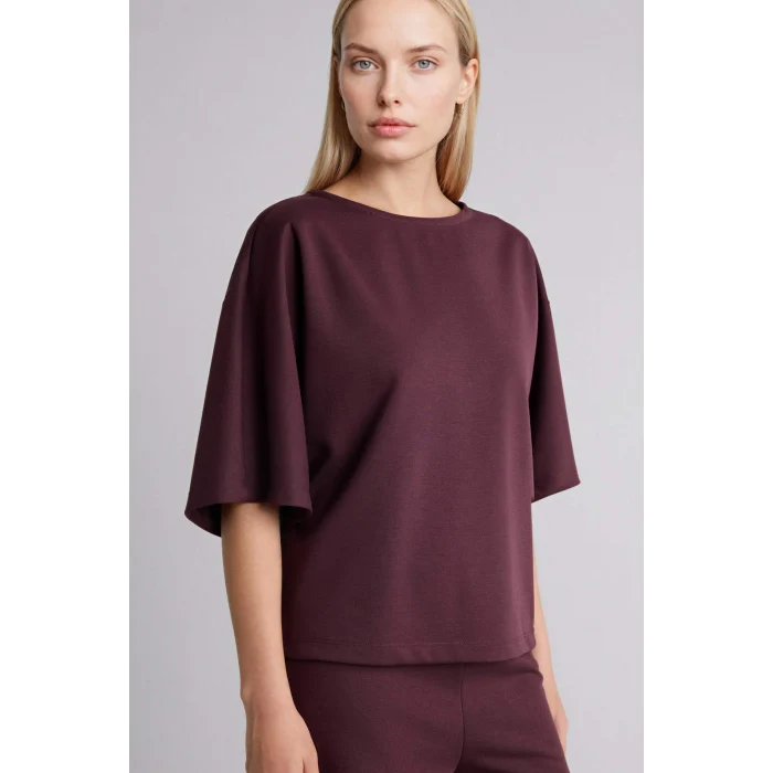 Defacto G9274AXBN277 Bordo Kayık Yaka Yarım Kollu Tişört