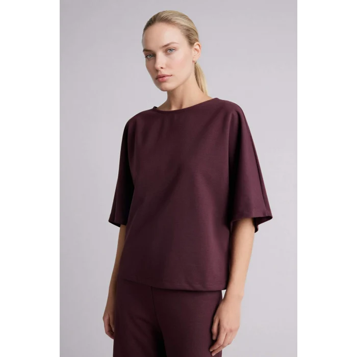 Defacto G9274AXBN277 Bordo Kayık Yaka Yarım Kollu Tişört