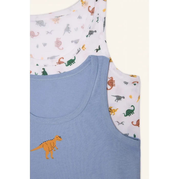 Defacto H0701A8WT34 Beyaz Hayvan Desenli 2li Atlet Erkek Çocuk