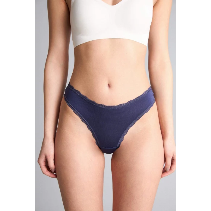 Defacto E4704AXBE570 Mavi Dantel Detaylı Micro 3lü Brazilian Külot