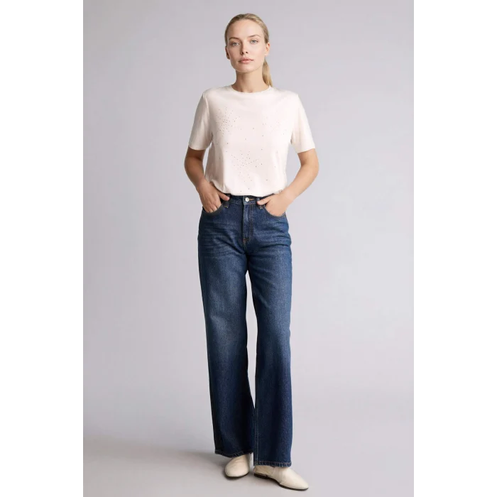 Defacto H1457AXER105 Ekru Regular Fıt Bisiklet Yaka Kısa Kollu Tişört