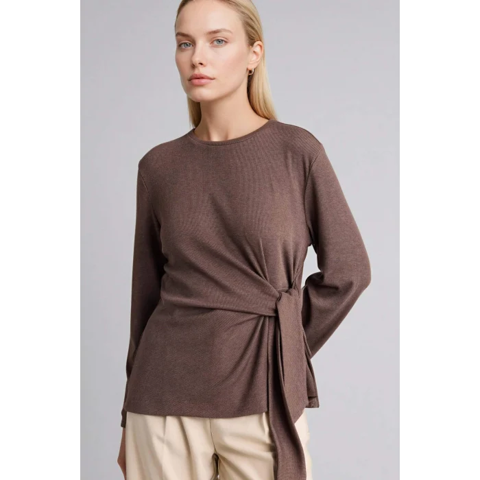 Defacto G2798AXBN571 Kahve Bağlamalı Uzun Kollu Tişört