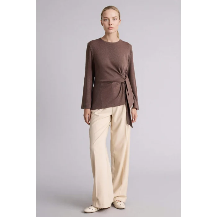 Defacto G2798AXBN571 Kahve Bağlamalı Uzun Kollu Tişört