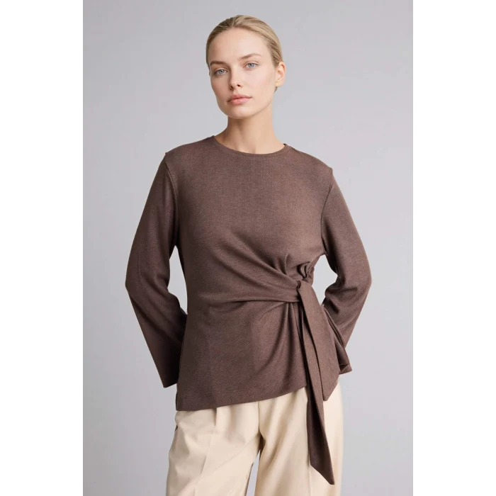 Defacto G2798AXBN571 Kahve Bağlamalı Uzun Kollu Tişört