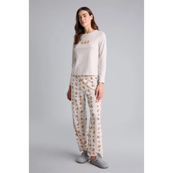 Defacto G7964AXBG588 Bej Ayıcıklı Pijama Takımı