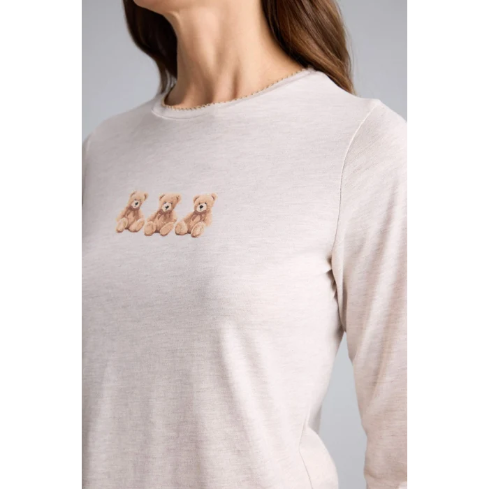 Defacto G7964AXBG588 Bej Ayıcıklı Pijama Takımı