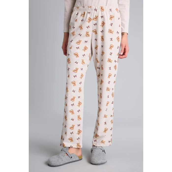 Defacto G7964AXBG588 Bej Ayıcıklı Pijama Takımı