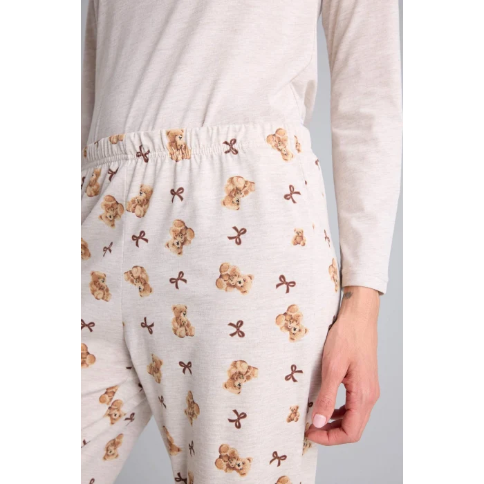 Defacto G7964AXBG588 Bej Ayıcıklı Pijama Takımı