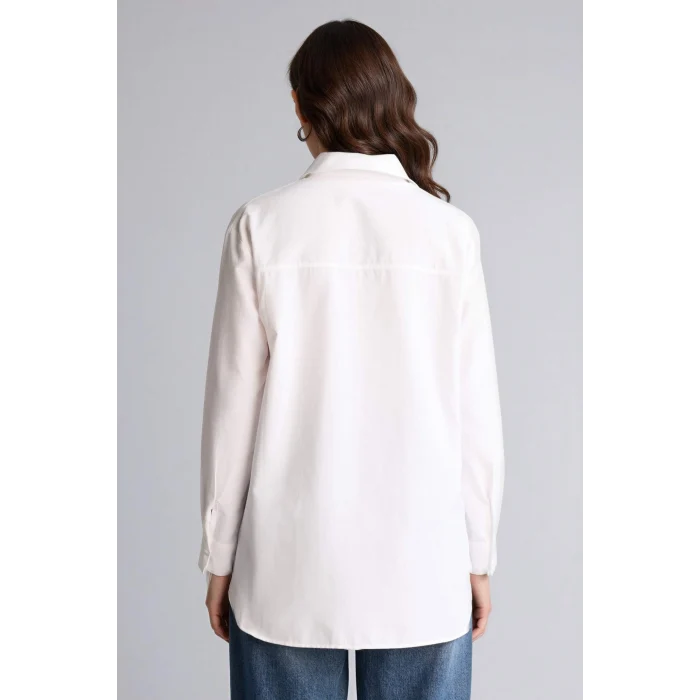 Defacto D7341AXWT32 Beyaz Relax Fıt Gömlek Yaka Poplin Uzun Kollu Tunik