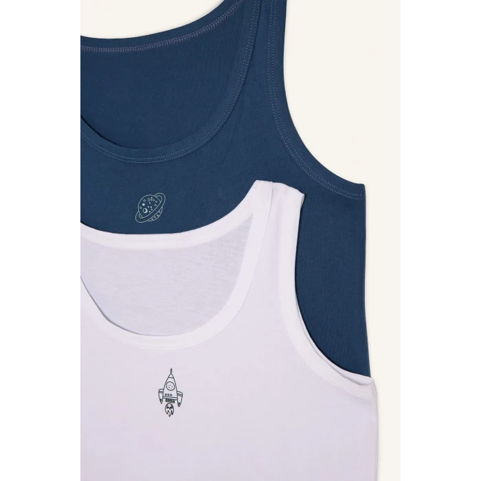 Defacto H0700A8IN103 İndigo Uzay Baskılı 2li Atlet Erkek Çocuk