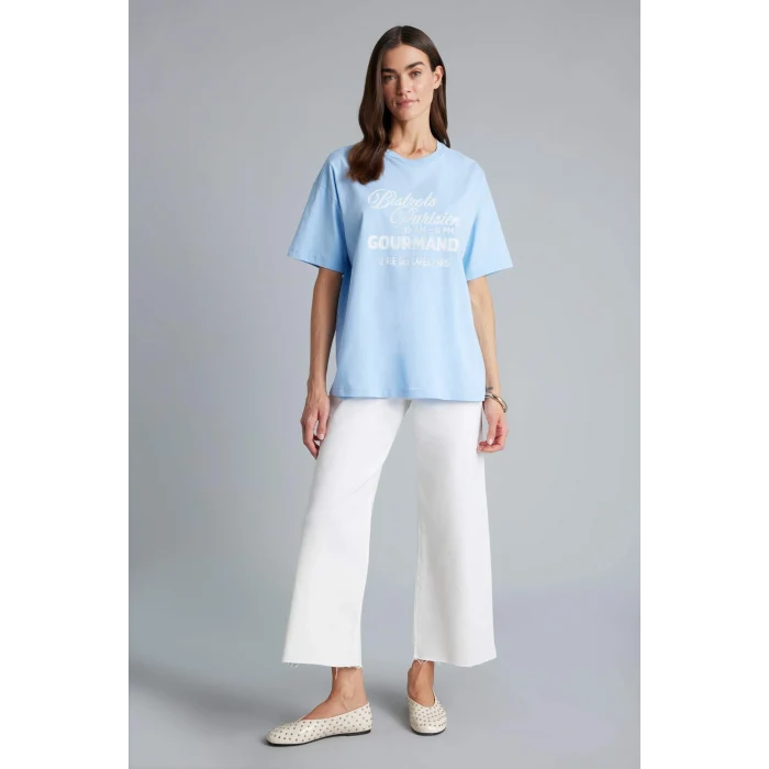 Defacto H2360AXBE791 Mavi Oversıze Baskılı Tişört