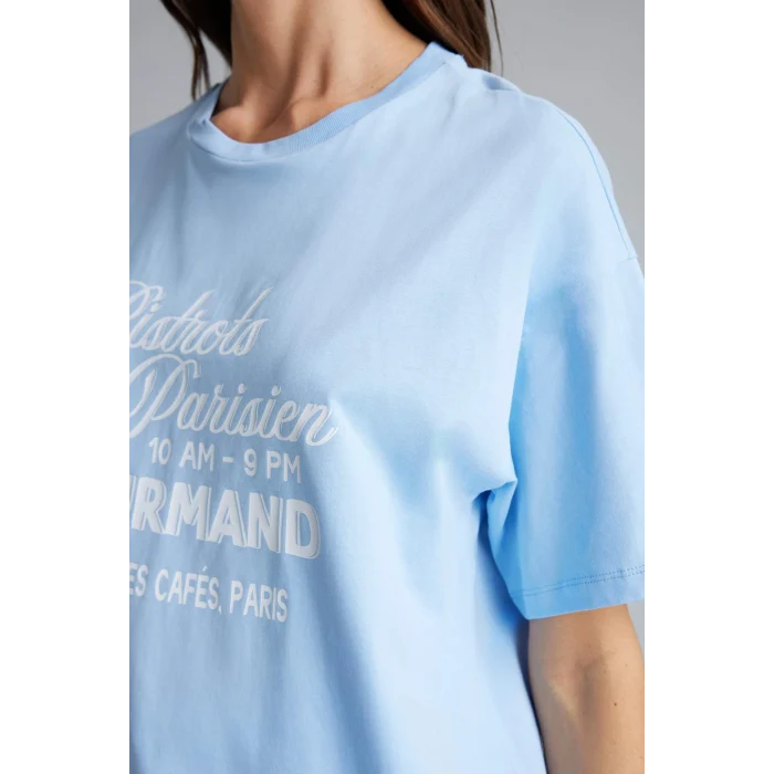 Defacto H2360AXBE791 Mavi Oversıze Baskılı Tişört