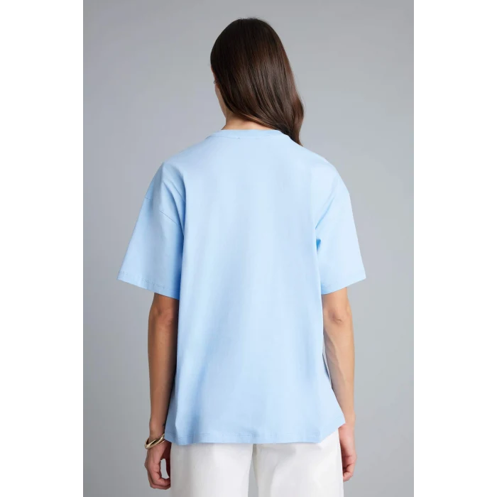 Defacto H2360AXBE791 Mavi Oversıze Baskılı Tişört