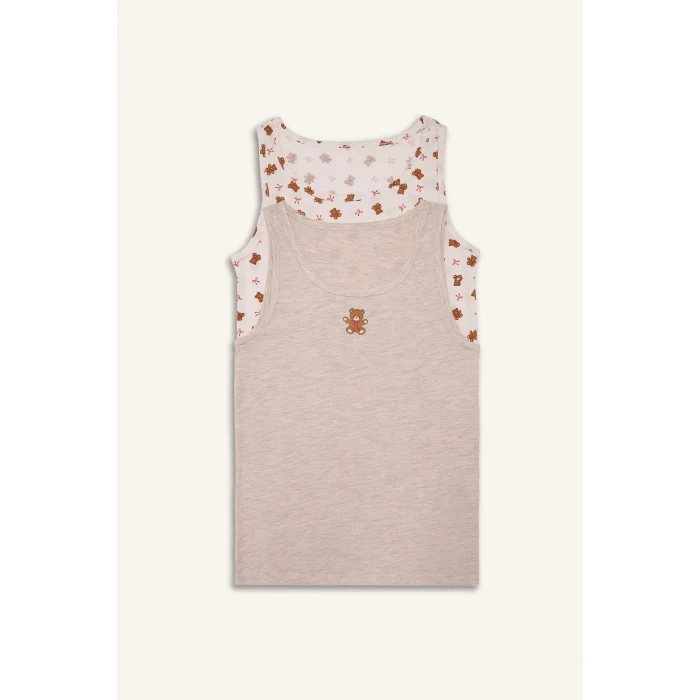 Defacto G8640A8ER98 Ekru Ayı Baskılı 2li Atlet Kız Çocuk