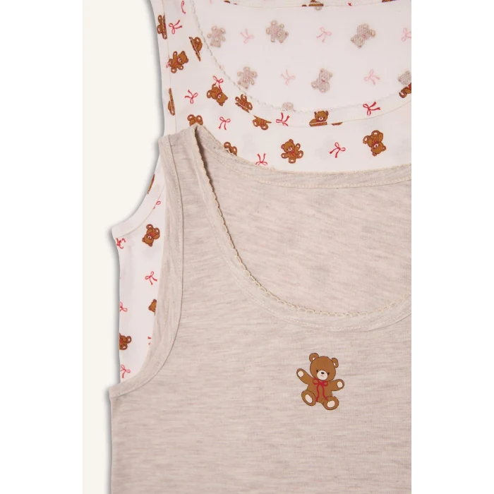 Defacto G8640A8ER98 Ekru Ayı Baskılı 2li Atlet Kız Çocuk