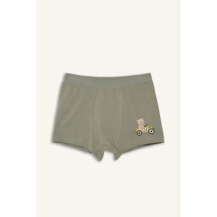 Defacto G8559A8GN425 Yeşil Ayı Baskılı Penye 3lü Boxer Erkek Çocuk
