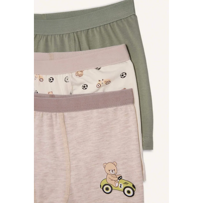 Defacto G8559A8GN425 Yeşil Ayı Baskılı Penye 3lü Boxer Erkek Çocuk