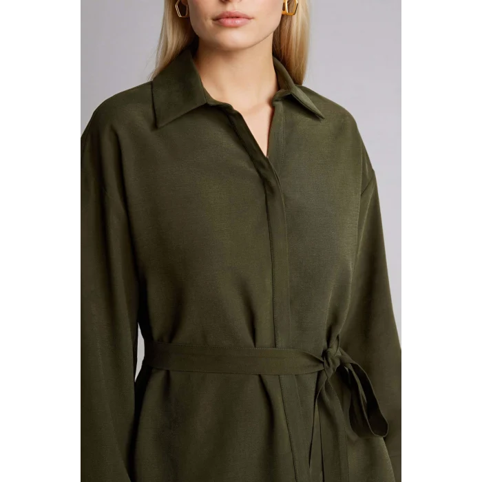 Defacto G9137AXKH211 Haki Relax Fıt Gömlek Yaka Uzun Kollu Gömlek