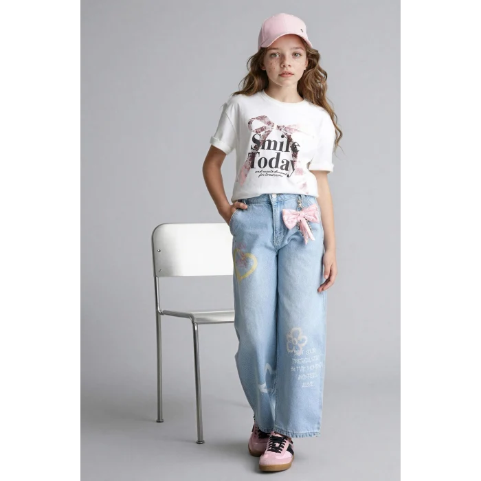 Defacto G1768A8ER85 Ekru Baskılı Tişört Kız Çocuk