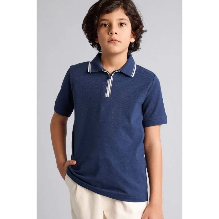Defacto D9253A8NV241 Lacivert Regular Fıt Polo Yaka Pike Kısa Kollu Polo Tişört Erkek Çocuk