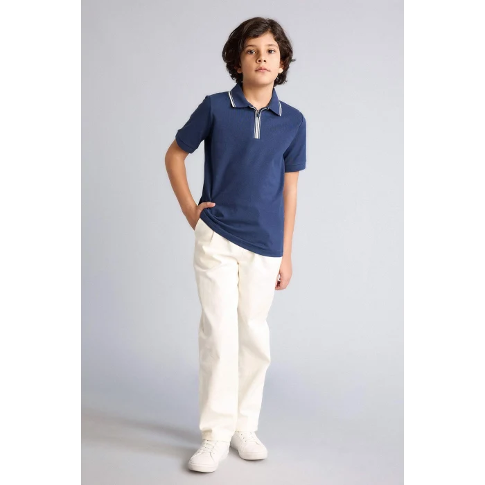 Defacto D9253A8NV241 Lacivert Regular Fıt Polo Yaka Pike Kısa Kollu Polo Tişört Erkek Çocuk