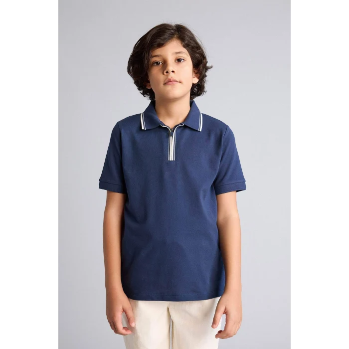 Defacto D9253A8NV241 Lacivert Regular Fıt Polo Yaka Pike Kısa Kollu Polo Tişört Erkek Çocuk