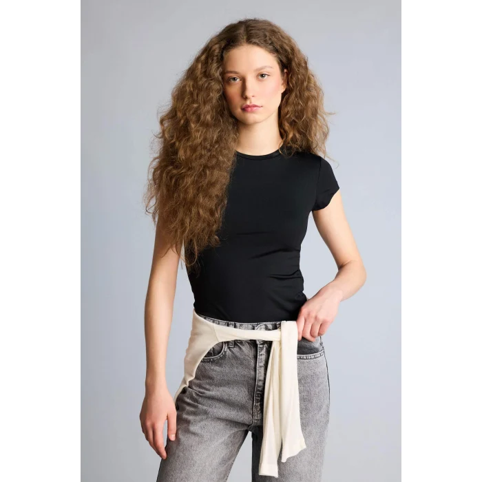 Defacto H6241AXBN1 Kahve Fıtted Basıc Tişört