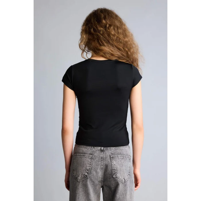 Defacto H6241AXBN1 Kahve Fıtted Basıc Tişört