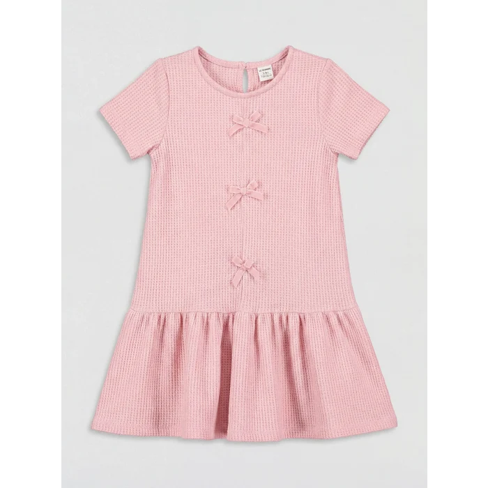 LCW Kids Pembe Bisiklet Yaka Fiyonk Detaylı Kız Çocuk Elbise