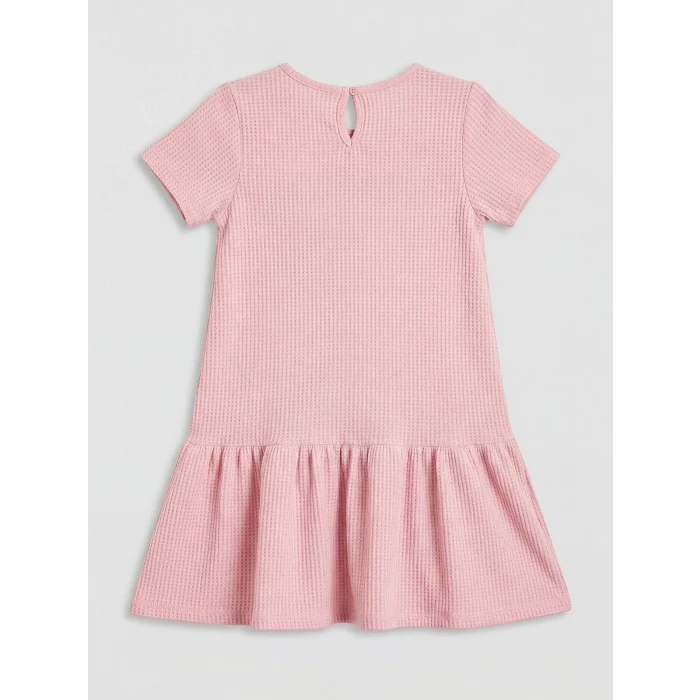 LCW Kids Pembe Bisiklet Yaka Fiyonk Detaylı Kız Çocuk Elbise