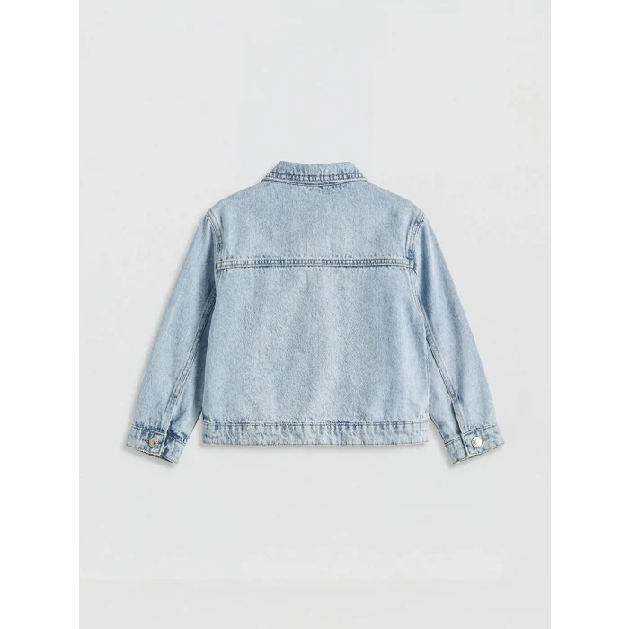 LCW Kids Mavi Gömlek Yaka Çiçekli Kız Çocuk Jean Ceket