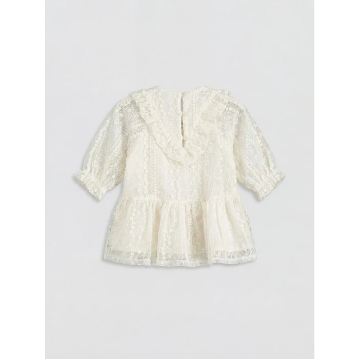 LCW baby Ekru Bebe Yaka Dantelli Kız Bebek Elbise