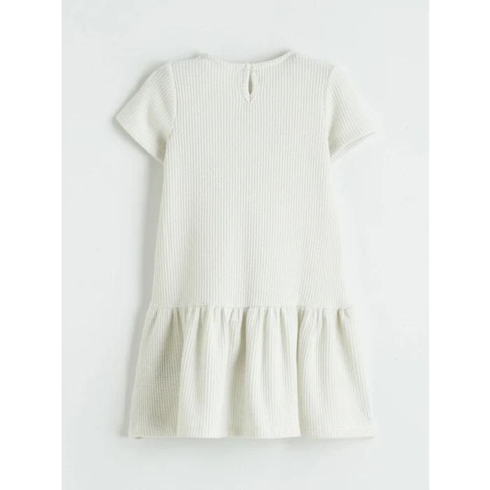 LCW Kids Ekru Bisiklet Yaka Fiyonk Detaylı Kız Çocuk Elbise