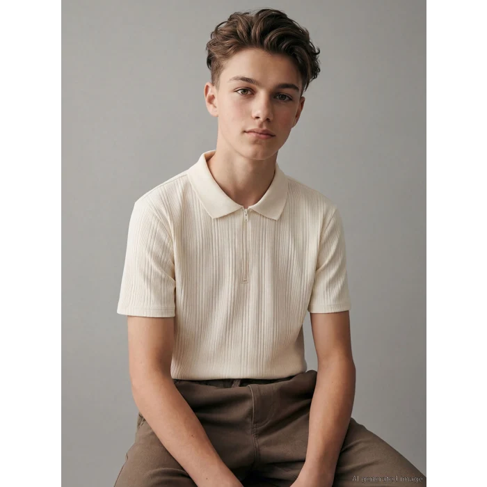 LCW Kids Bej Polo Yaka Erkek Çocuk Tişört