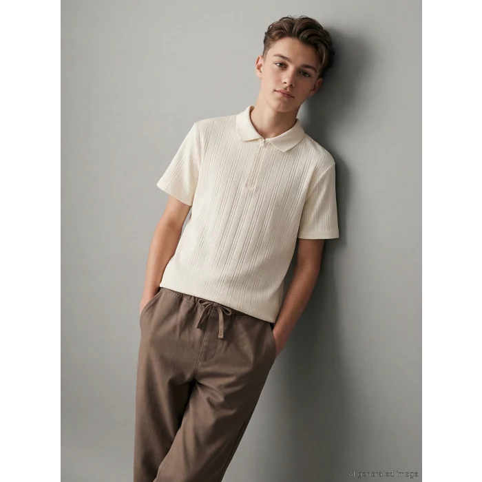 LCW Kids Bej Polo Yaka Erkek Çocuk Tişört