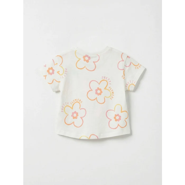 LCW baby Ekru Çiçekli Kız Bebek Tişört ve Tayt