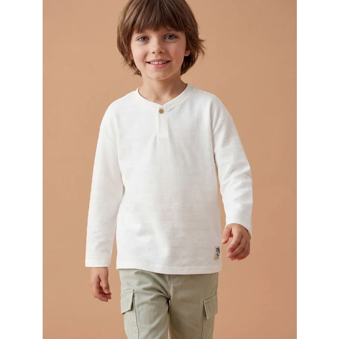 LCW Kids Ekru Bisiklet Yaka Erkek Çocuk Tişört